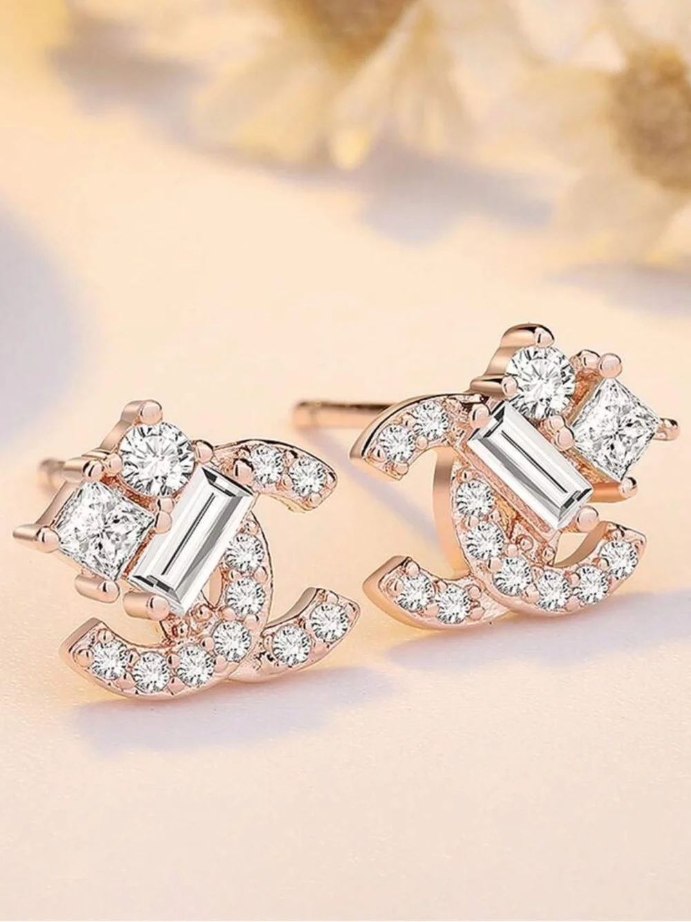 New Rose Gold Crystal Interlocking Stud Earrings